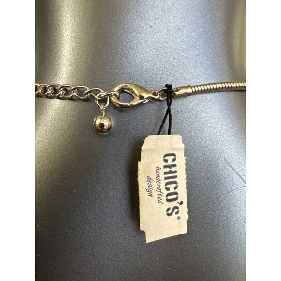 Chico’s Silver Pave Heart Swings Inside Gold Heart 17-20” Chain, NWT Discolored - Picture 4 of 5